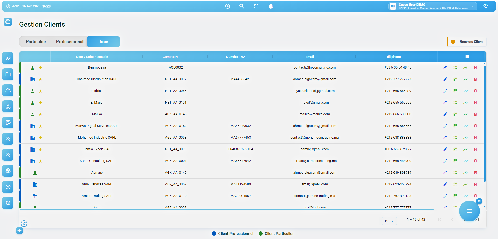 Interface de gestion des clients CAPPS Outil