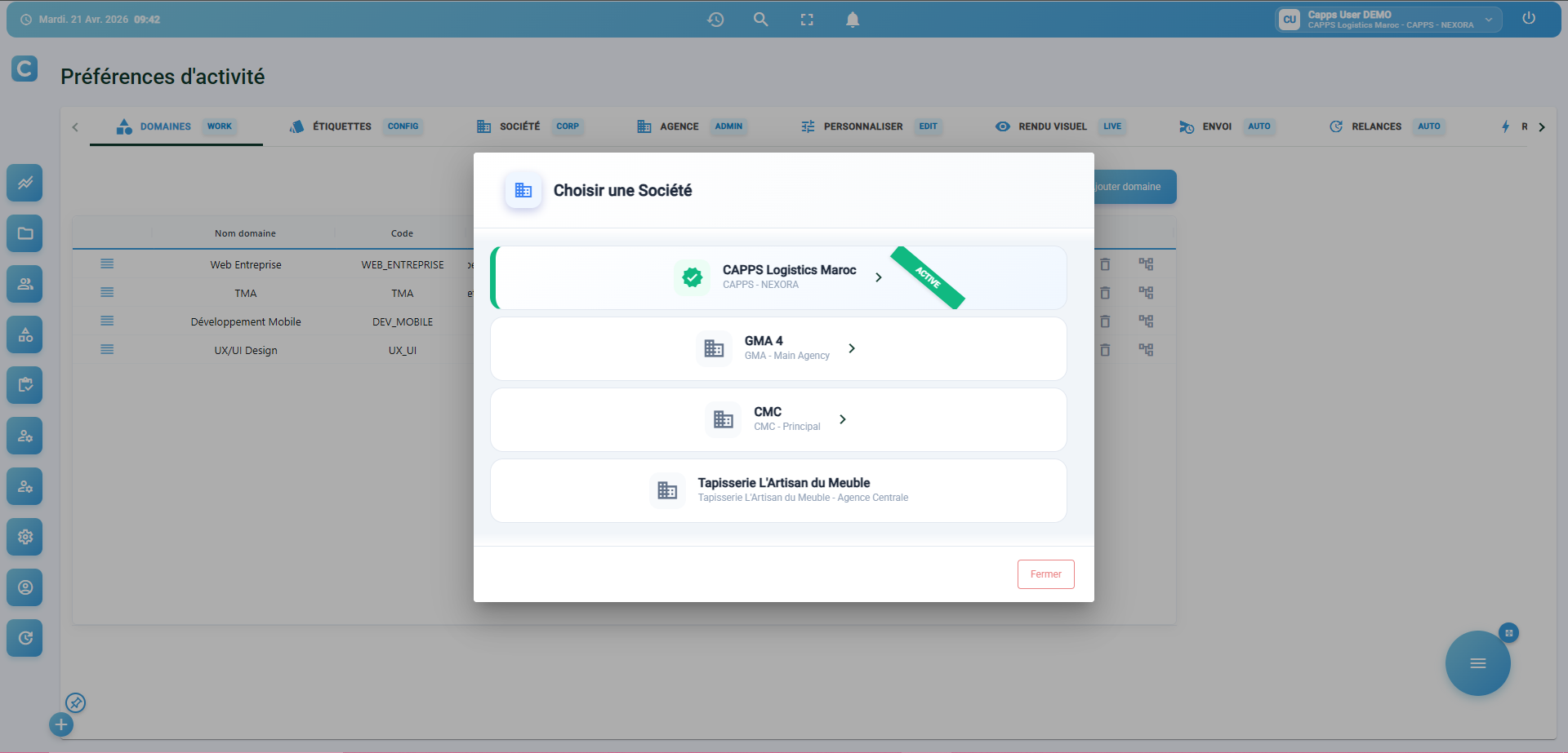 Interface de gestion multi-agences CAPPS Outil